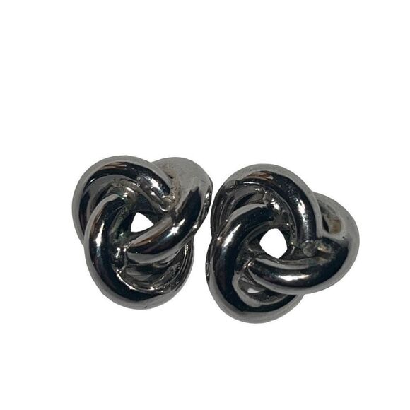 Vintage Knot Puffed Polished Swirl Silver Tone Post Back Stud Earrings - Picture 1 of 5